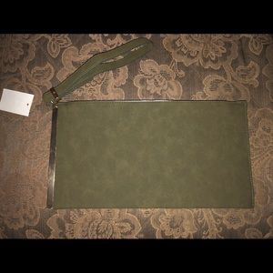 Olive green faux suede clutch purse!